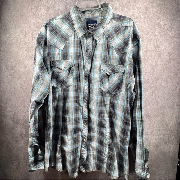 Wrangler Other - Wrangler Men’s‎ XXL Western Plaid Pearl Snap Long Sleeve Button Down Shirt